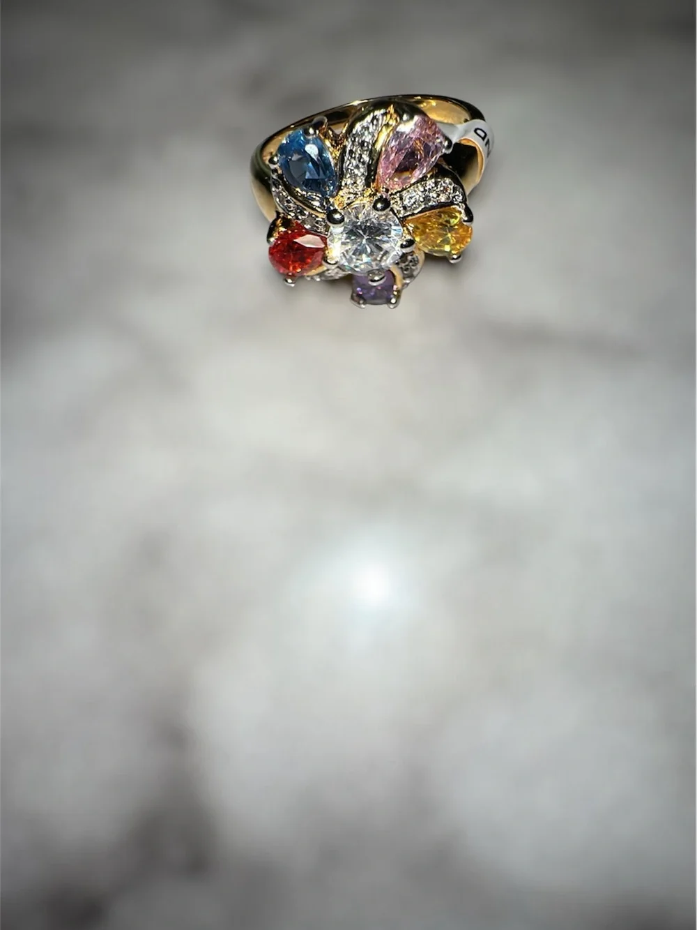 14kt Gold Electroplated Multicolor Gemstone Flower Ring